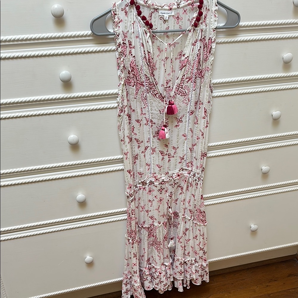 Poupette St. Barth Red and Cream Floral Dress